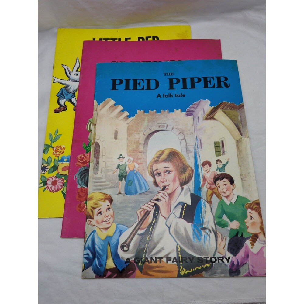 Lot Of (3) Giant Fairy Story Books Pied Piper Sleeping Beauty Red Riding Hood